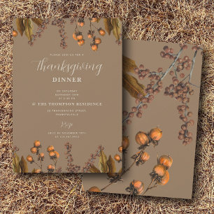 Autumn Fall Watercolor Foliage Thanksgiving Dinner Invitation