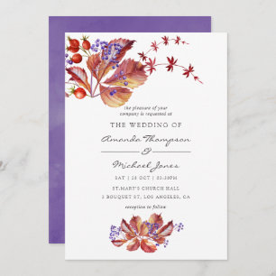 Autumn - Fall Watercolor Holiday Wedding Invitation