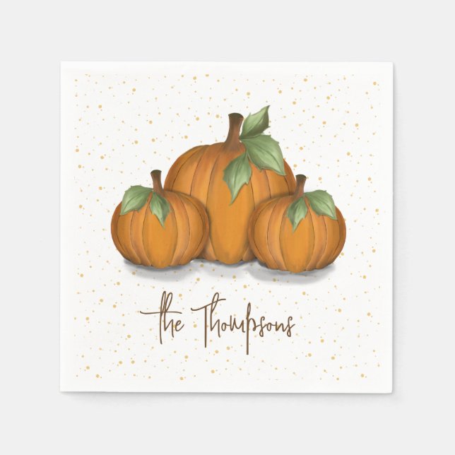 Autumn Fall Watercolor Pumpkin Elegant Harvest  Napkin (Front)