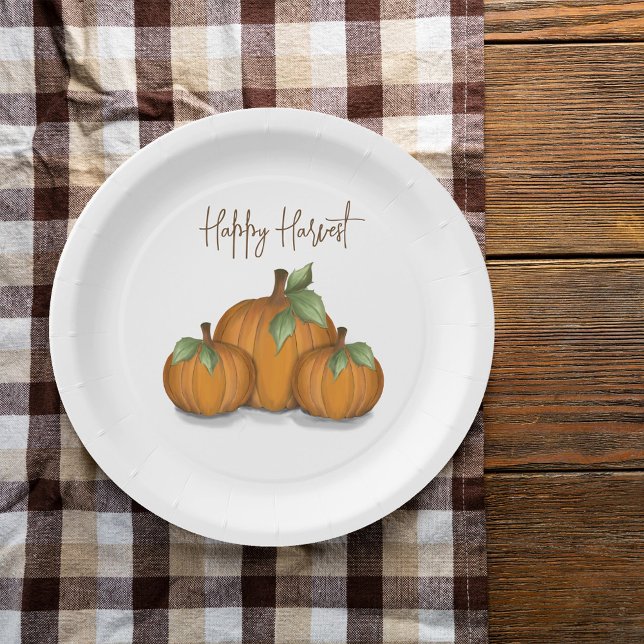 Autumn Fall Watercolor Pumpkin Elegant Harvest Paper Plate (Simple fall Autumn harvest pumpkins custom paper plate. )