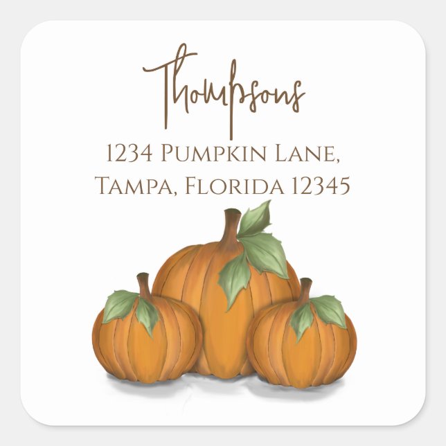 Autumn Fall Watercolor Pumpkin Elegant Harvest Square Sticker (Front)