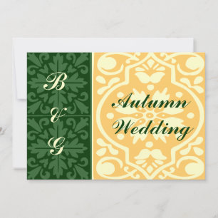 Autumn Fall Wedding Green Tan Custom Invitation