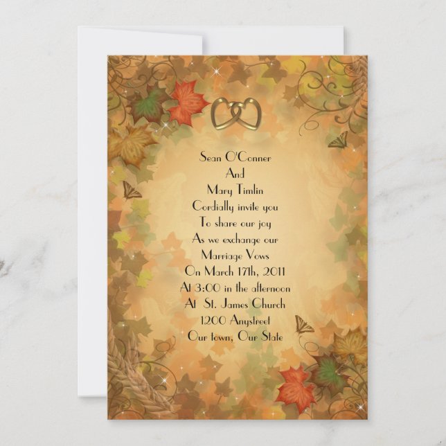 Autumn Fall Wedding Invitation leaves (Front)