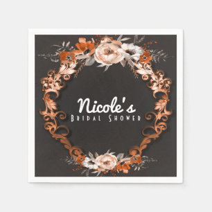 Autumn Fall Wedding Orange Floral Flowers Elegant Napkin