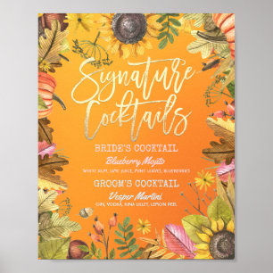 Autumn Fall Wedding Signature Cocktail Drink Menu  Poster