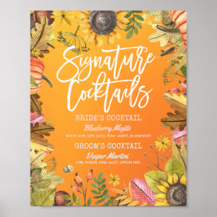 Autumn Fall Wedding Signature Cocktail Drink Menu Poster
