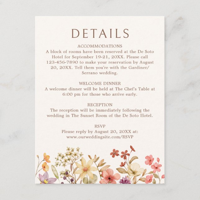 Autumn Fall Wildflower Wedding Details Enclosure Card (Front)