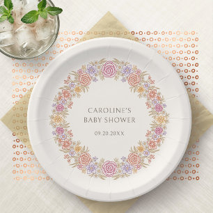 Autumn Fall Wildflowers Floral Baby Shower Paper Plate