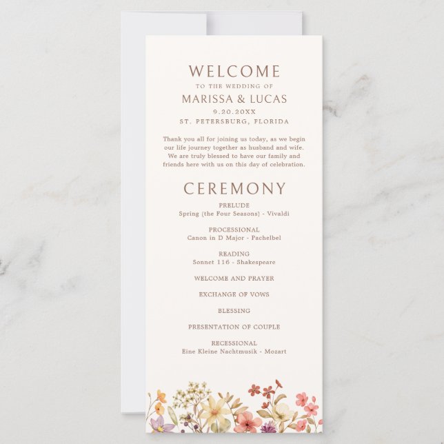 Autumn Fall Wildflowers Wedding Program (Front)