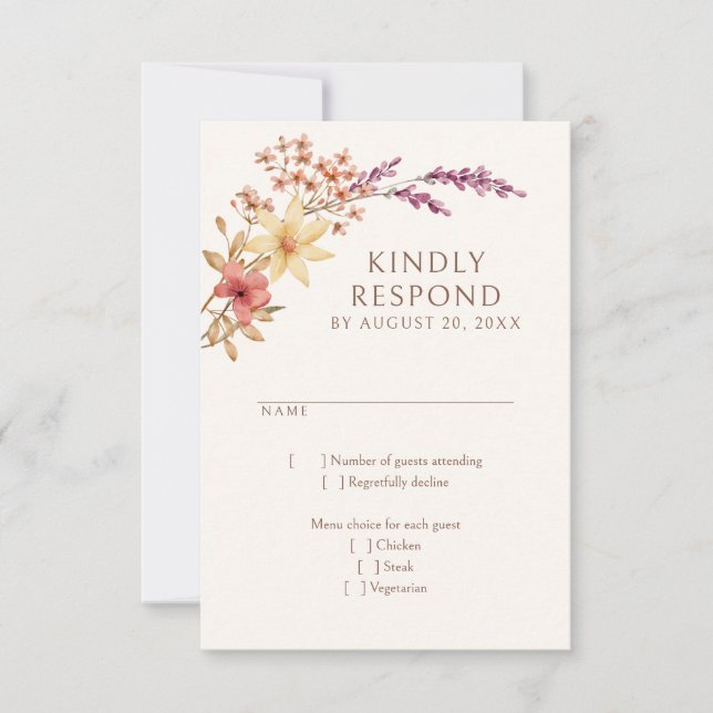 Autumn Fall Wildflowers Wedding RSVP Card (Front)