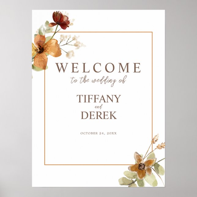 Autumn Fall Wildflowers Wedding Welcome Poster (Front)
