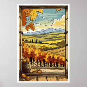 Autumn / Fall Window View of Vineyard Poster