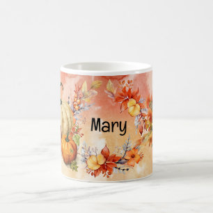 Autumn Fall with Falling leaves with name Coffee Mug