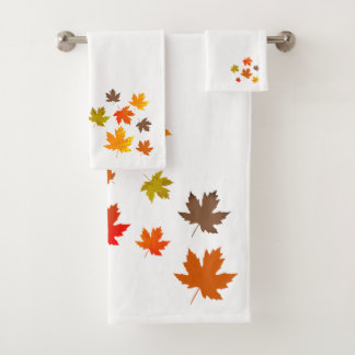 Autumn falling colourful leaves bath towel set