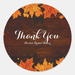 Autumn Falling Glittery Leaves Rustic Glam Favour Classic Round Sticker