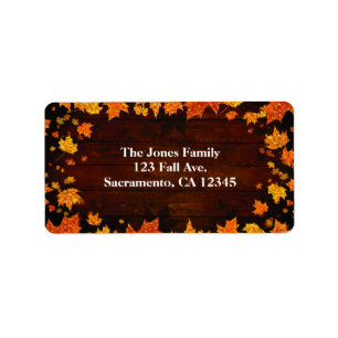 Autumn Falling Glittery Leaves Rustic Glam Label