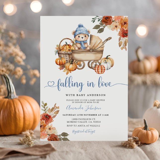 Autumn Falling in Love Floral Bear Baby Shower Invitation (Creator Uploaded)
