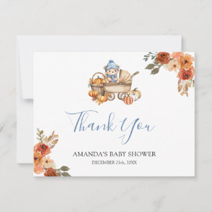 Autumn Falling in Love Floral Bear Baby Shower Thank You Card