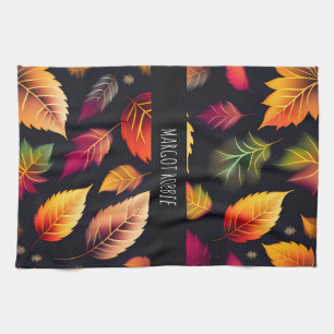 Autumn falling leaves Gradient Rainbow Pattern Tea Towel