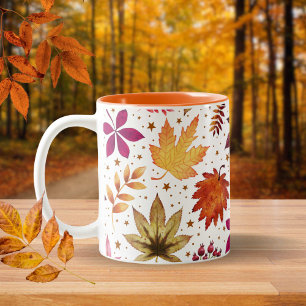 Autumn Falling Leaves Harvest Thanksgiving Pattern Two-Tone Coffee Mug