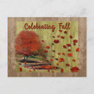 Autumn Falling Leaves Landscape Postcard