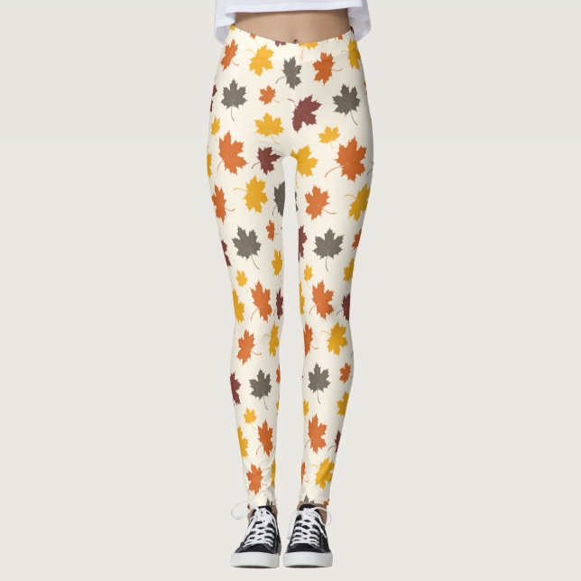 Autumn Falling Leaves Leggings (Front)