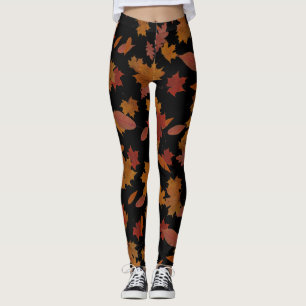 Autumn Falling Leaves on Custom Black Leggings