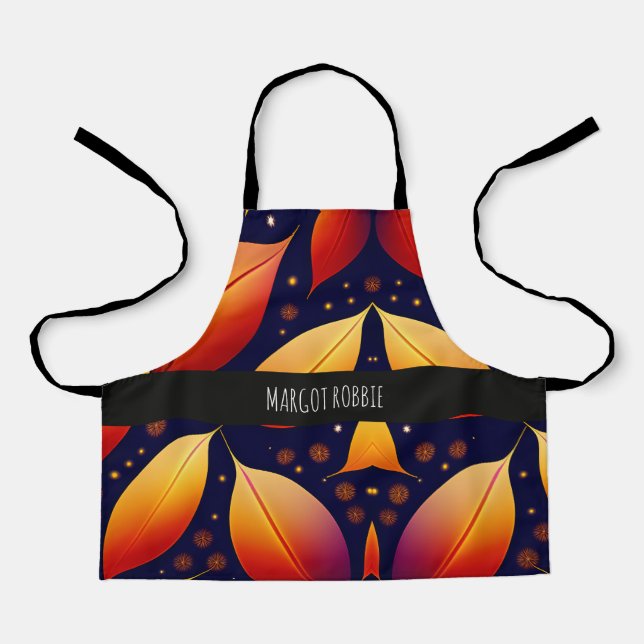 Autumn falling leaves Orange Isometric Pattern Apron (Front)