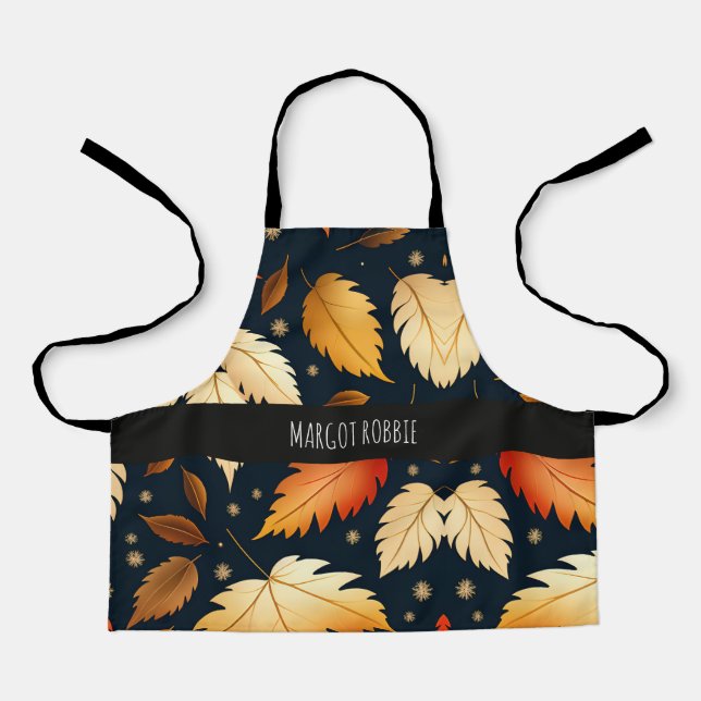Autumn falling leaves Orange Retro Pattern Apron (Front)