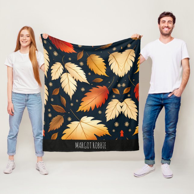 Autumn falling leaves Orange Retro Pattern Fleece Blanket (In Situ)