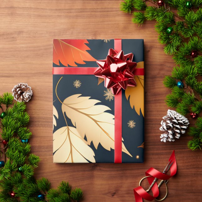 Autumn falling leaves Orange Retro Pattern Wrapping Paper (Holiday Gift)