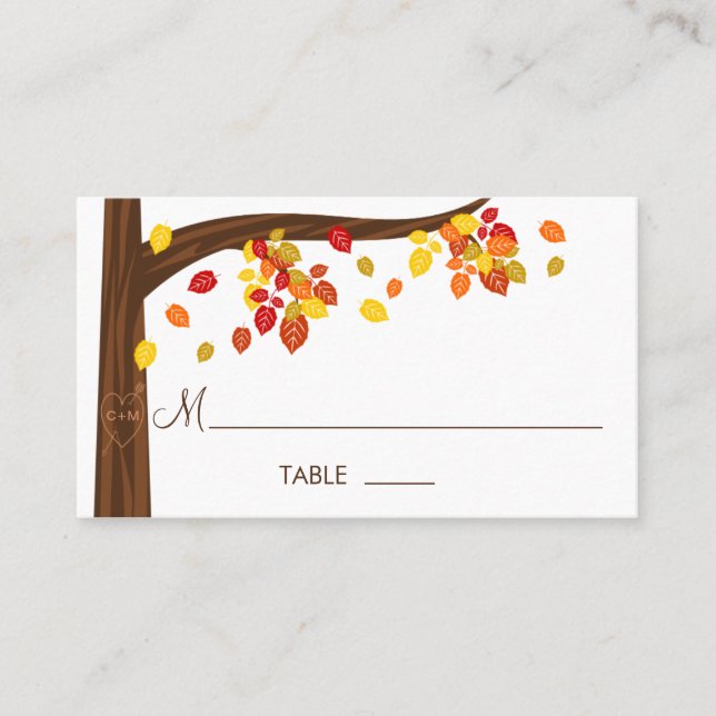 Autumn Falling Leaves Place Cards (Front)