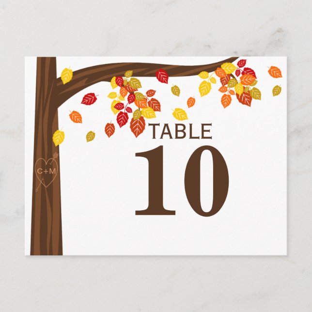 Autumn Falling Leaves Table Number Card (Front)