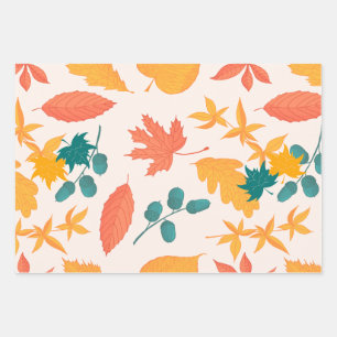 Autumn Falling Leaves Watercolor Pattern  Wrapping Paper Sheet