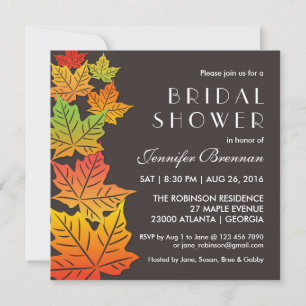 Autumn Falling Maple Leaf Wedding Invitation Grey