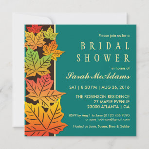 Autumn Falling Maple Leaf Wedding Invitation Teal