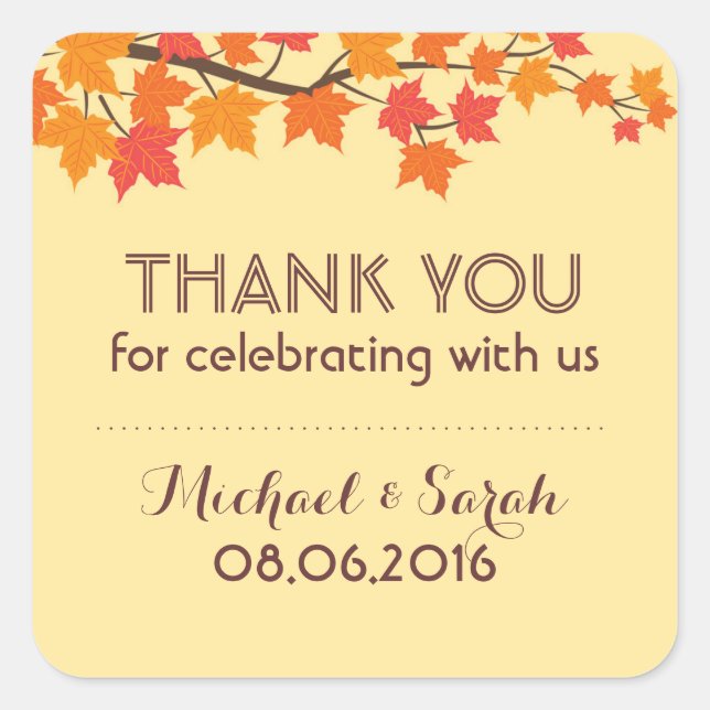 Autumn Falling Maple Leaves Thank You Sticker (Front)