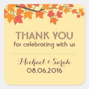 Autumn Falling Maple Leaves Thank You Sticker