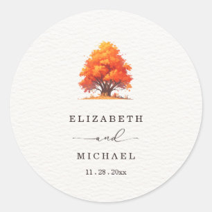 Autumn Fallng In Love Wedding Elegant Fall Wedding Classic Round Sticker