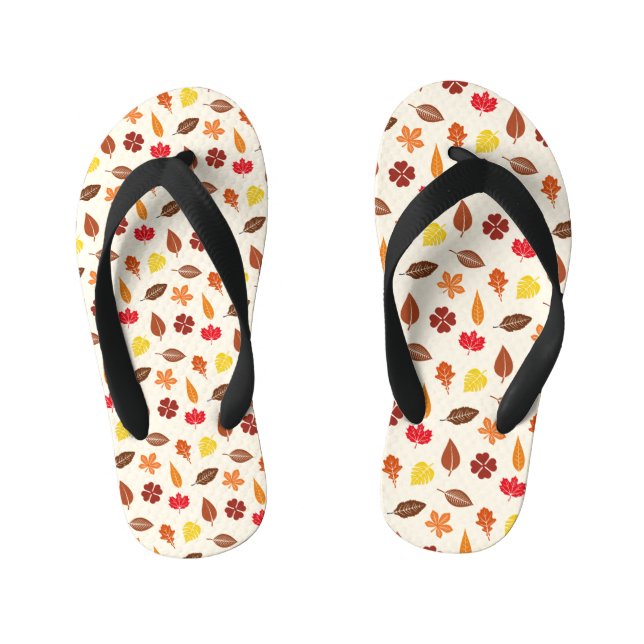 Autumn Falls Leaves on a Cream Background Kid's Flip Flops (Footbed)
