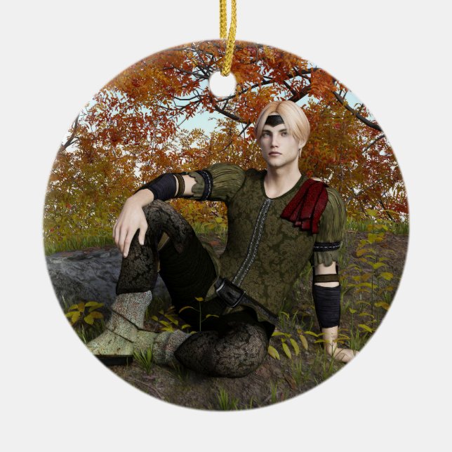 Autumn Fantasy Prince Forest Portrait Ceramic Tree Decoration (Front)