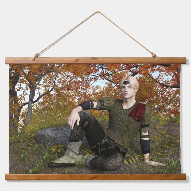 Autumn Fantasy Prince Forest Portrait Hanging Tapestry (Front)