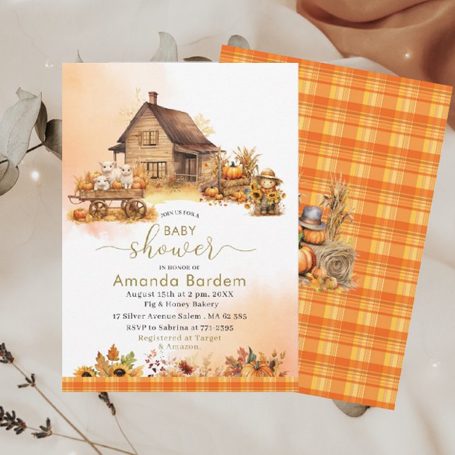 Autumn Farm Animals Watercolor baby shower Invitation (Creator Uploaded)