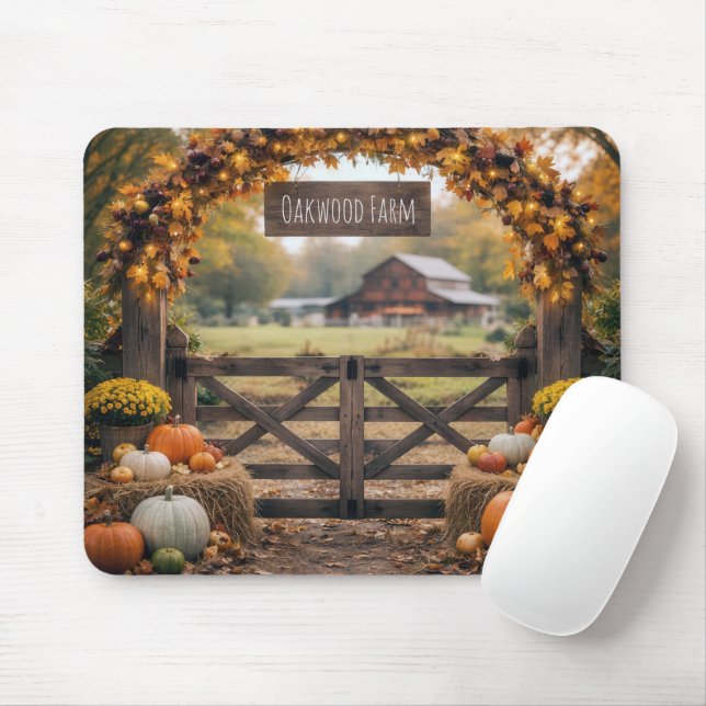 Autumn Farm Gate with Arch Mouse Mat (With Mouse)