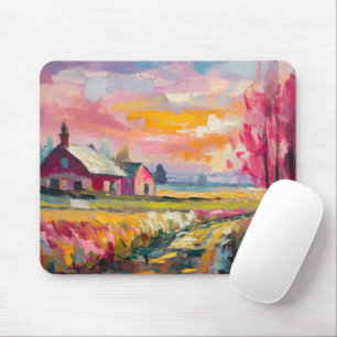 Autumn Farm Landscape Modern Abstract Art Mouse Mat