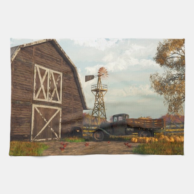 Autumn Farm Scene Kitchen Towel (Horizontal)