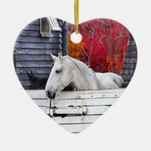 Autumn Farm With White Horse Ceramic Tree Decoration