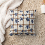 Autumn Farmhouse Plaid Leaves Porch Pillow<br><div class="desc">Tan Plaid design featuring Blue Falling leaves
Perfect for That Autumn Farmhouse Porch</div>
