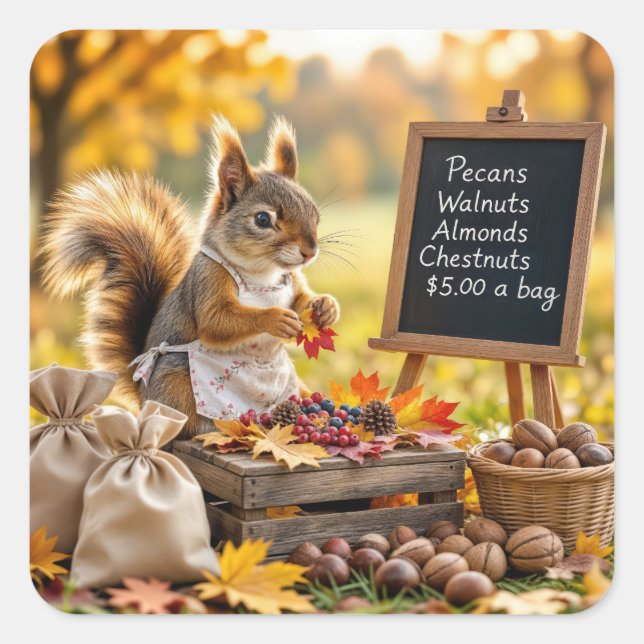 Autumn Farmstand With a Squirrel  Square Sticker (Front)
