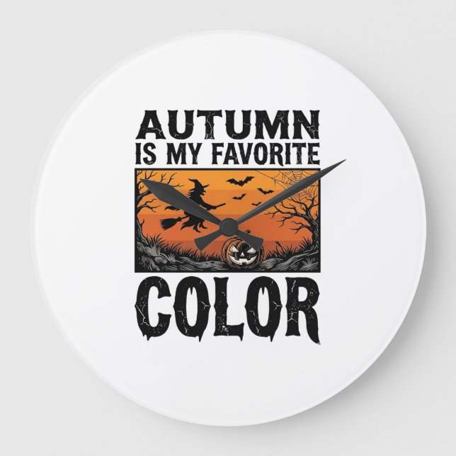 Autumn Favourite Colour Halloween Pumpkin Vector D Large Clock (Front)